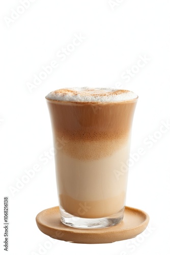 Layered Cappuccino in Glass Cup with Frothy Milk Foam