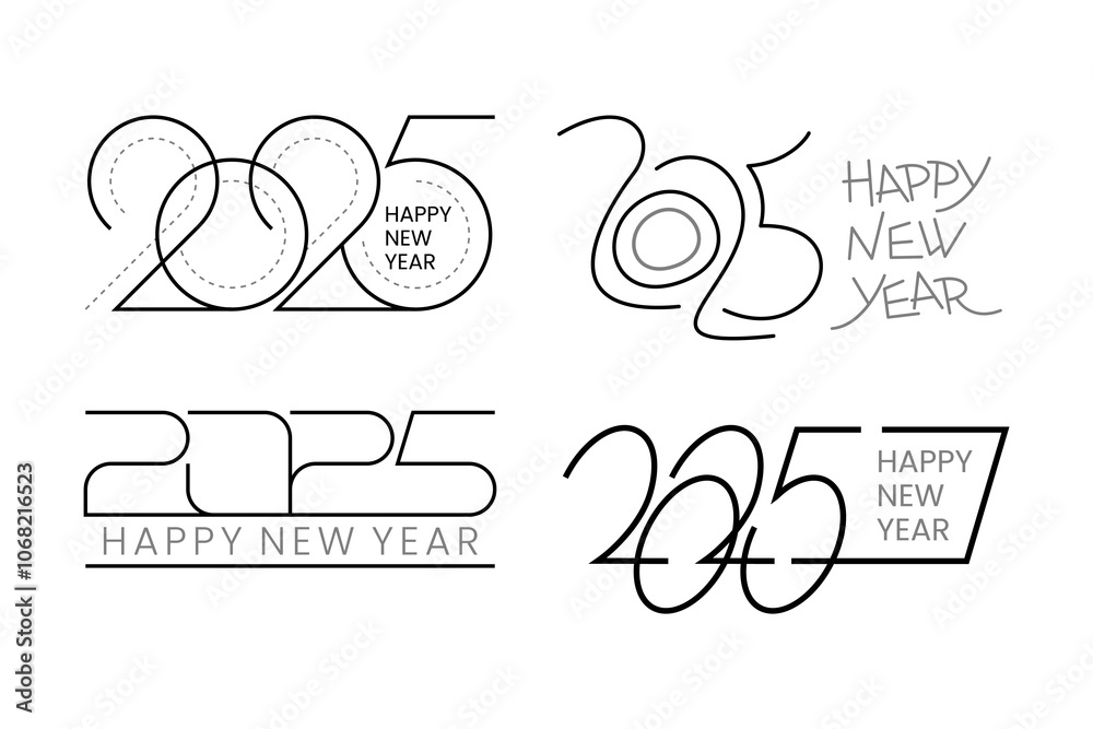 2025 Happy New Year logo template. Black and grey emblem with text. Stock vector illustration. 2025 Happy New Year logo template. Black and grey emblem with text. Stock vector illustration.
