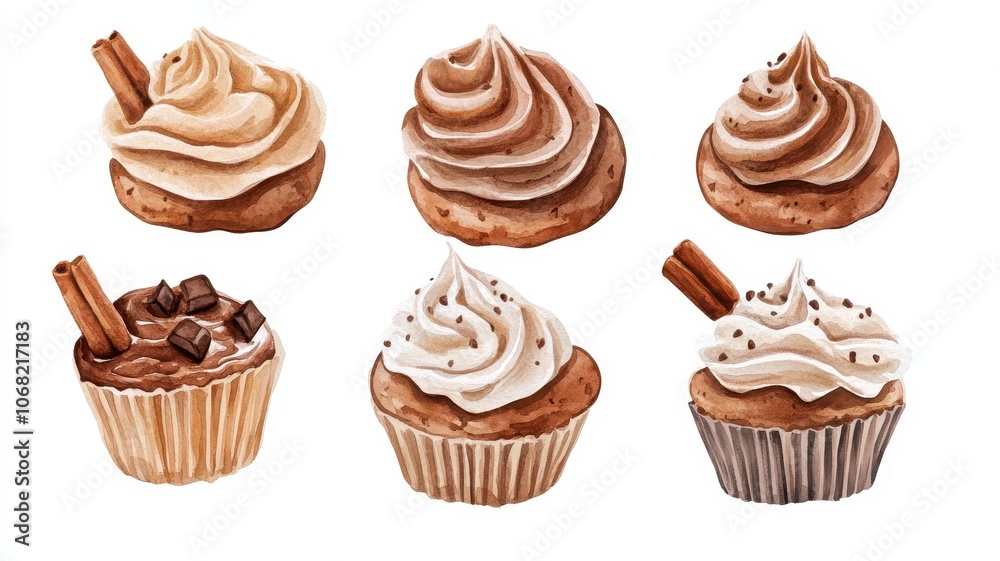Chocolate Cupcake with Whipped Cream,chocolate mousse on white background,watercolor clipart,sweet holiday card,Christmas menu,morning,season greeting,xmas and New Year. Chocolate Cupcake with Whipped Cream,chocolate mousse on white background,watercolor clipart,sweet holiday card,Christmas menu,morning,season greeting,xmas and New Year.