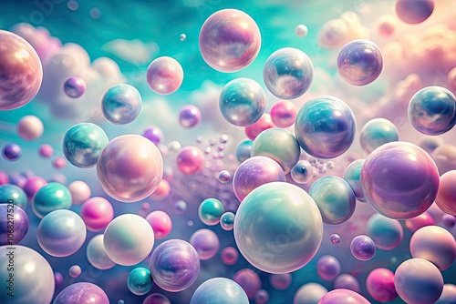 Surreal Floating Spheres in Pastel Abstract Background: Macro Photography of Dreamlike Digital Art