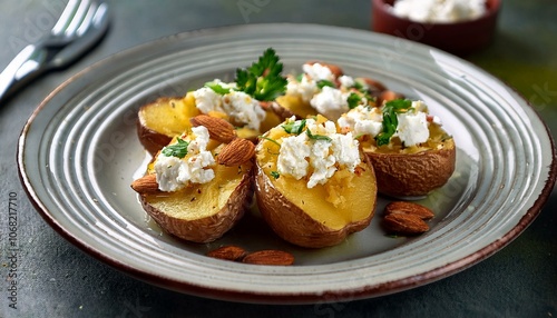 Smashed Potatoes with Feta Cheese and Almonds