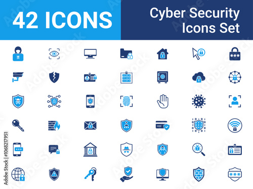 Cyber Security Icons Set Vector Protection, Privacy,  Safety. including locks, shields, firewalls, malware