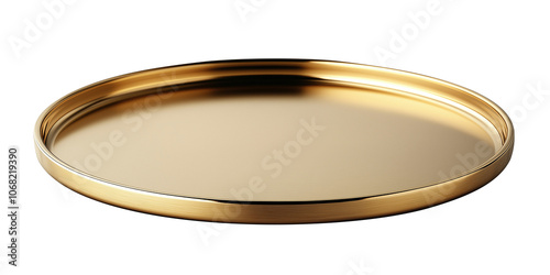 Elegant Golden Metal Serving Tray, Round Minimalist Design, Perfect for Luxury Decor, Dining, Food Presentation, and Home Styling on Transparent Background

