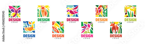 Abstract Vibrant Animals Logo Design Bright Rectangle Vector Set photo