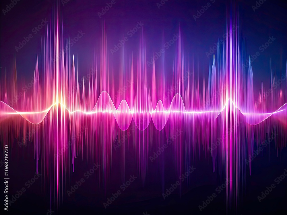 Vibrant Abstract Sound Wave in Pink and Purple Tones - Colorful Audio Visualization, Artistic Waveform, Dynamic Rhythm, Modern Design, Energy Flow, Digital Art, Contemporary Aesthetics Vibrant Abstract Sound Wave in Pink and Purple Tones - Colorful Audio Visualization, Artistic Waveform, Dynamic Rhythm, Modern Design, Energy Flow, Digital Art, Contemporary Aesthetics