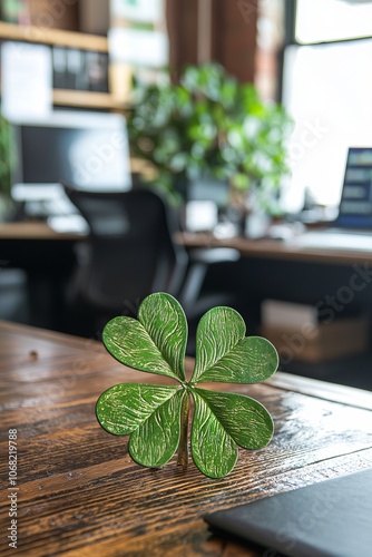 A St. Patrick's Day scavenger hunt is set up around the office. Employees follow clues to find photo