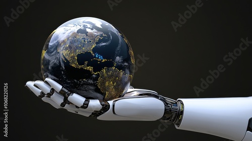 Obraz na płótnie Robotic hand holds earth a symbol of technology and sustainability in a changing world w salonie