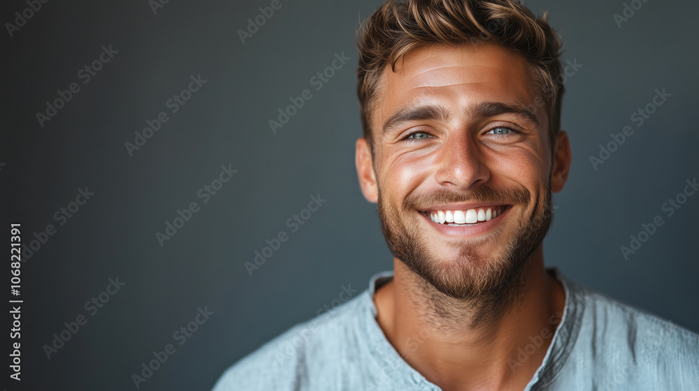 Portrait of a happy handsome man in a shirt with laughing Portrait of a happy handsome man in a shirt with laughing