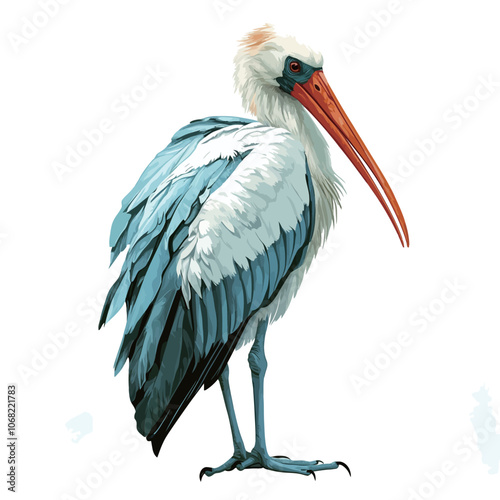 Painted stork on a white background, sketch vector graphics color illustration 