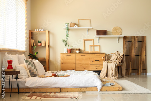 Interior of bedroom with pl...