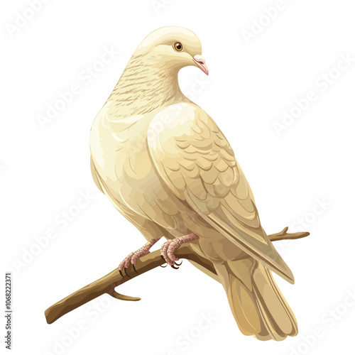 Pigeon on a branch isolated on white background. Vector illustration. 