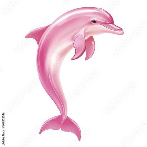Pink dolphin isolated on white background. Vector illustration.  