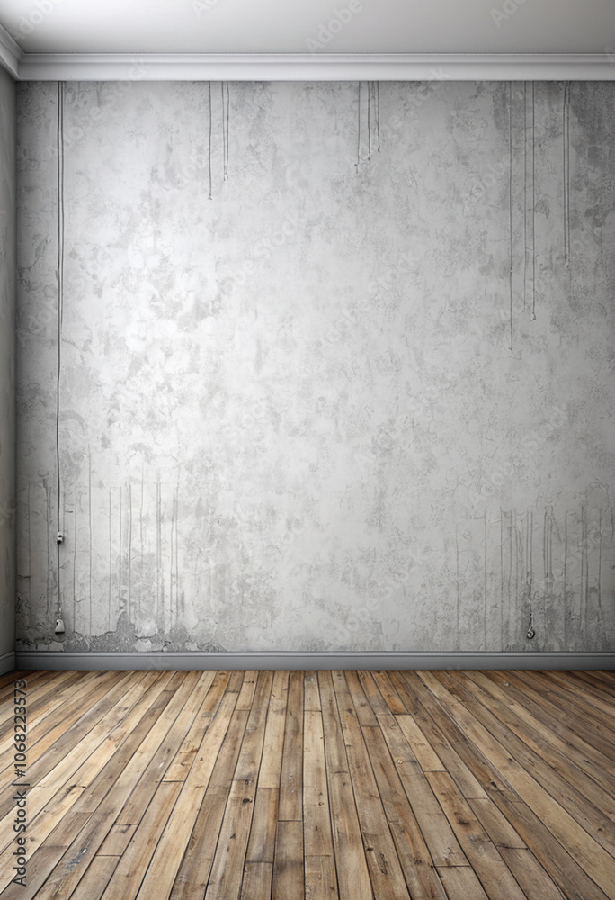empty room with grey grunge concrete wall and wooden floor empty room with grey grunge concrete wall and wooden floor