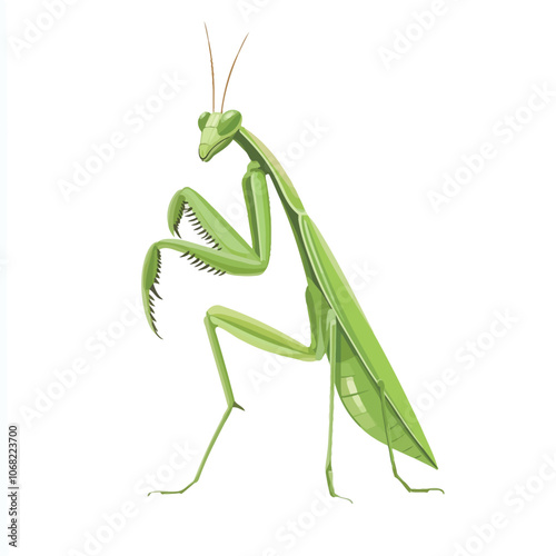 Praying mantis isolated on white background. Vector illustration.