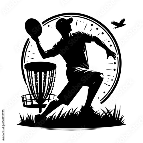 Disc Golf Players Silhouette Vector. Frisbee golf silhouette sign. Disc golf player illustration
