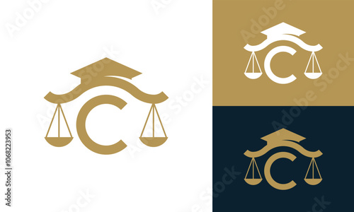 Initial Letter C Legal Scales Graduation Cap for Law College School Logo Design