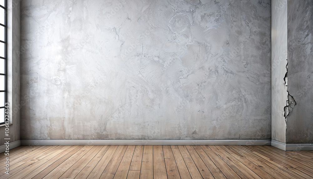 empty room with grey grunge concrete wall and wooden floor empty room with grey grunge concrete wall and wooden floor