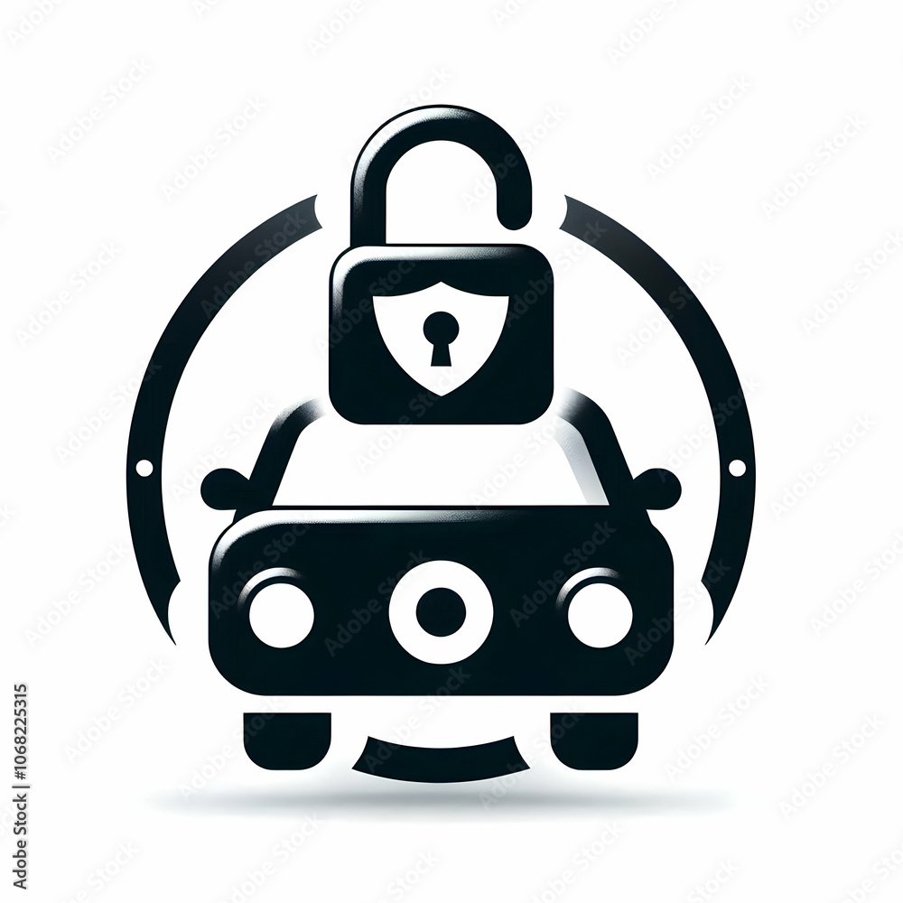 Fototapeta premium Car alarm and lock symbol isolated on white background concept as An alarm icon alongside a car lock symbol in a clean black and white vector format. Suitable for car security or monitoring apps provi