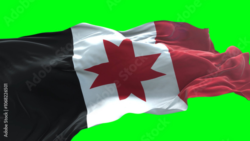 Udmurtia flag - 3D realistic waving flag on green screen background for chroma key photo