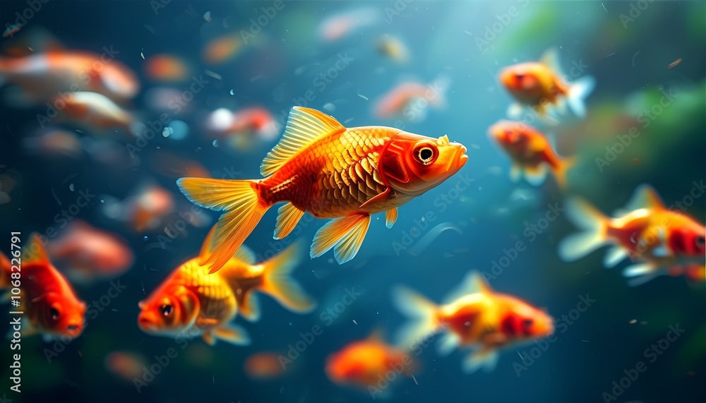 Fototapeta premium Golden fish swimming in groups
