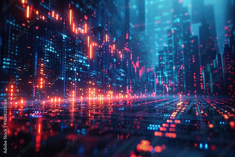 Abstract digital city with red and blue lights Abstract digital city with red and blue lights