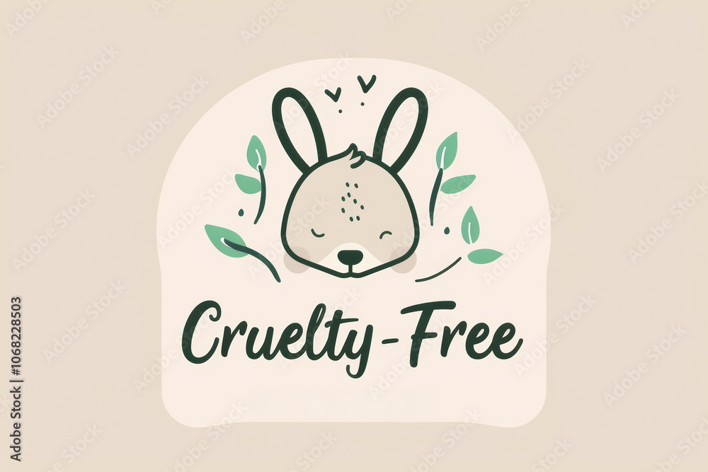 Cruelty-Free bunny illustration with leaves, eco-friendly design, ethical lifestyle concept Cruelty-Free bunny illustration with leaves, eco-friendly design, ethical lifestyle concept