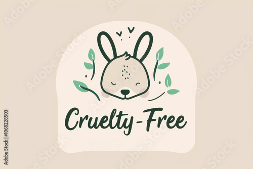 Cruelty-Free bunny illustration with leaves, eco-friendly design, ethical lifestyle concept photo