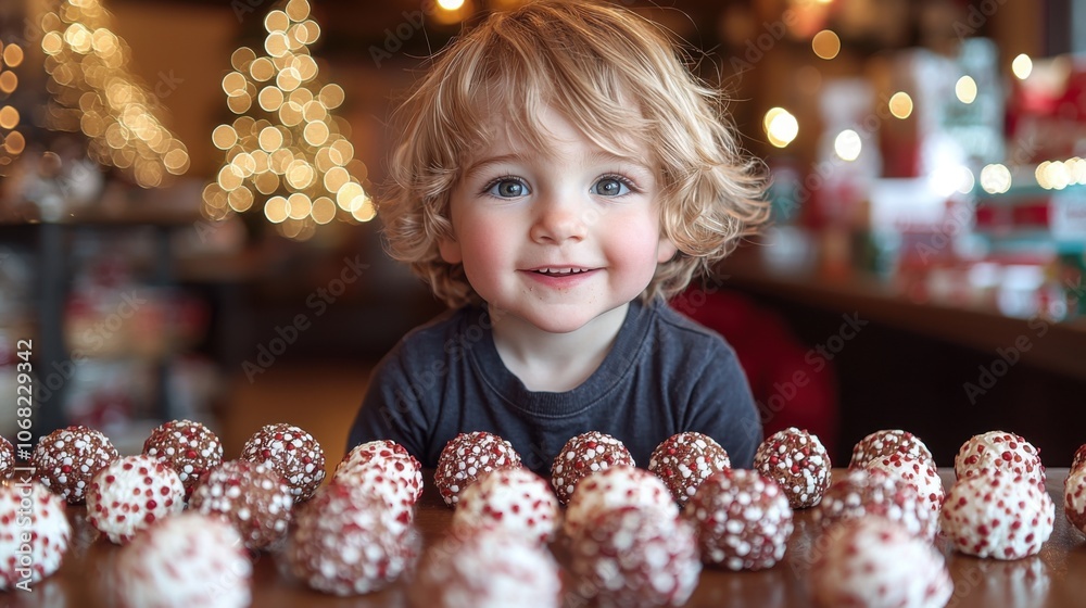 Cute Toddler Boy with Christmas Candy Treats Cute Toddler Boy with Christmas Candy Treats