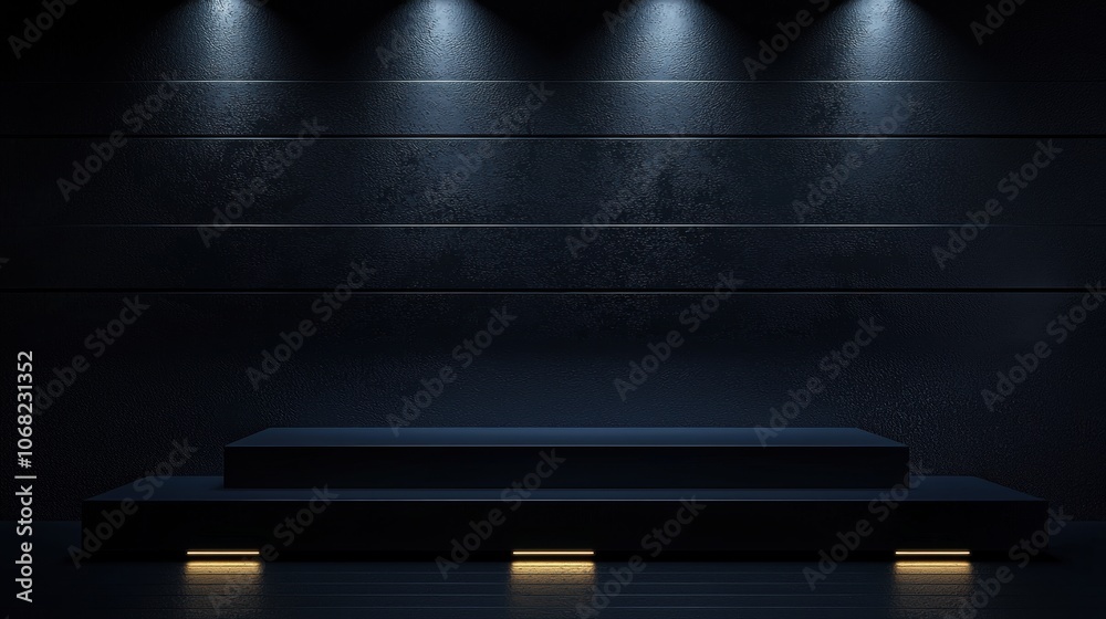 A black wall with a black podium in the middle A black wall with a black podium in the middle