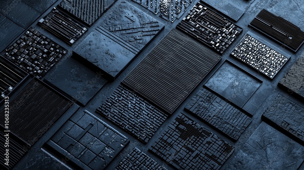 A collection of black squares and rectangles arranged in a grid