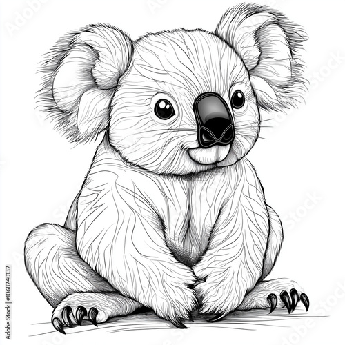 coloring page for cute koala cartoon isolate style only contours black and white picture simple detail. photo