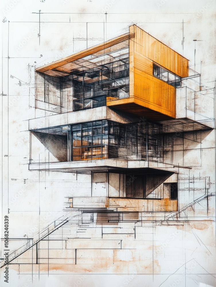 Fototapeta premium Working with plans and architectural drawings for renovation