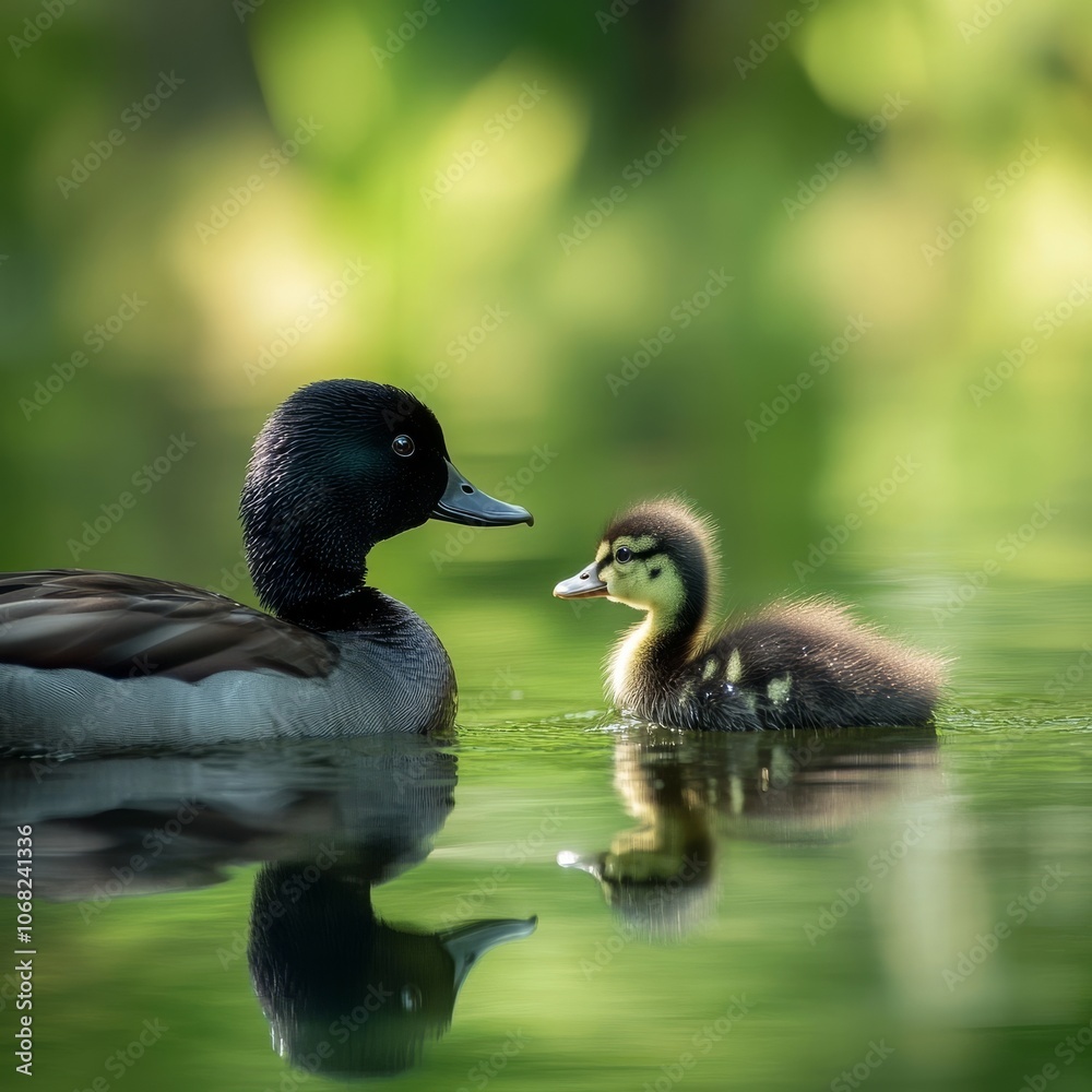 A mother duck with her ducklings. A mother duck with her ducklings.