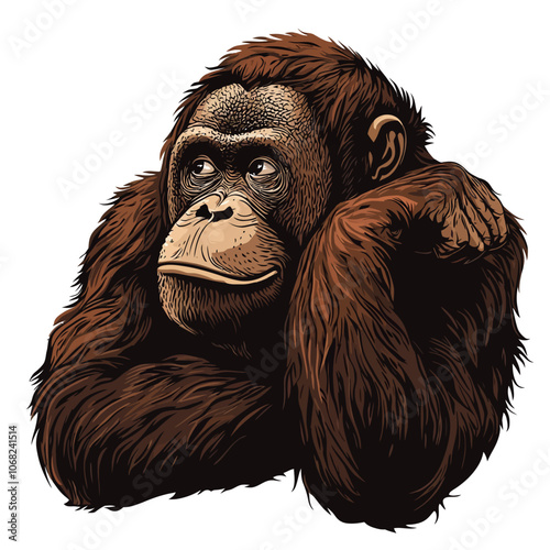 Vector illustration of a gorilla orangutan isolated on white background. 