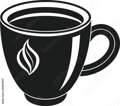 Coffee Cup Silhouette with Organic Leaf Design Vector Illustration