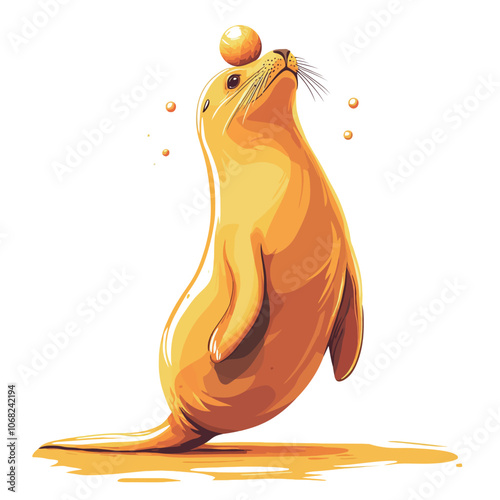 Vector illustration of a sea lion on a white background. Cartoon style. 