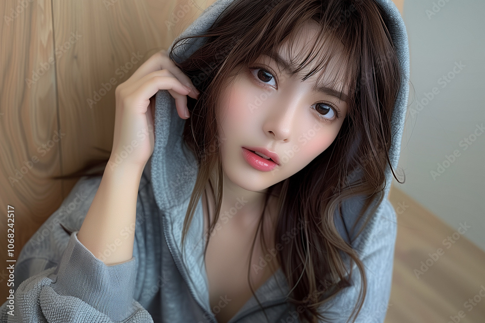 Fototapeta premium グレーのパーカー姿のギャル