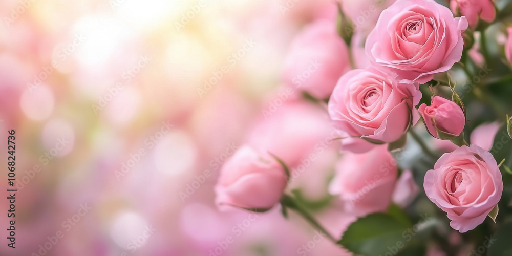 Beautiful pink roses create soft and romantic atmosphere, perfect for celebrations or as lovely gift. delicate petals and gentle colors evoke feelings of love and joy Beautiful pink roses create soft and romantic atmosphere, perfect for celebrations or as lovely gift. delicate petals and gentle colors evoke feelings of love and joy