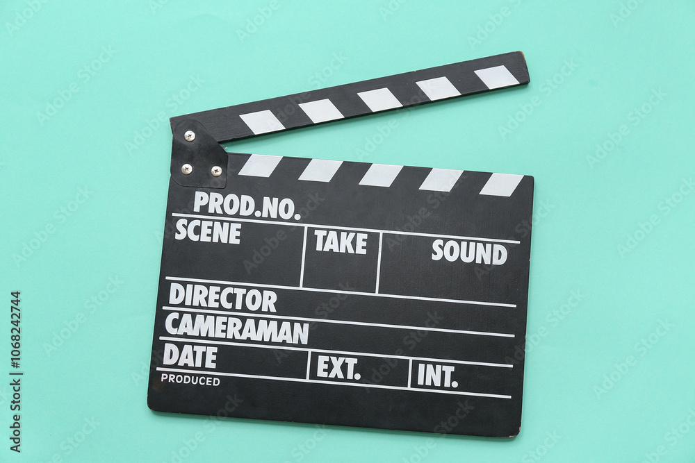 Obraz premium Movie clapper on turquoise background