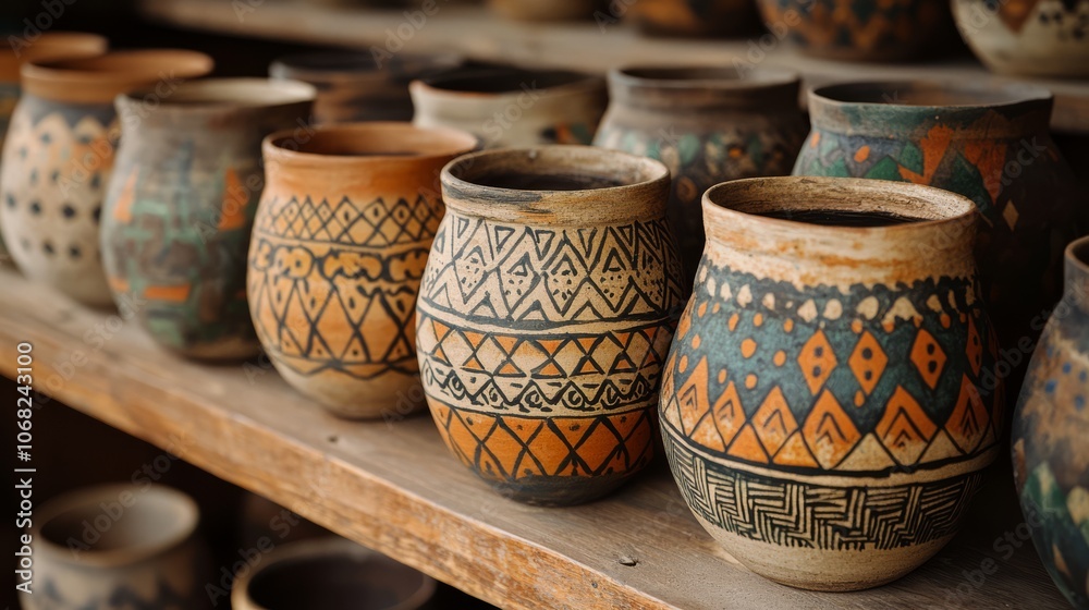 Bohemian style lines, Colorful Bohemian Clay Pots with Unique Designs Bohemian style lines, Colorful Bohemian Clay Pots with Unique Designs