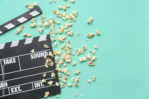 Movie clapper with popcorn ...