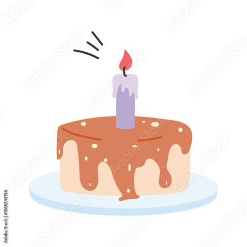 Sweet cake with a candle, party cake hand drawn icon