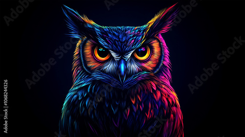 owl neon light on black background photo