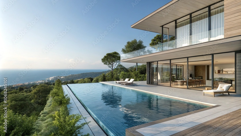 Fototapeta premium 3D illustration of a contemporary, opulent summer villa with
