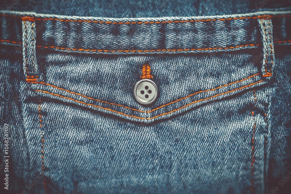 A close-up view of a denim fabric featuring a button and stitching, highlighting the texture and details of the material. A close-up view of a denim fabric featuring a button and stitching, highlighting the texture and details of the material.