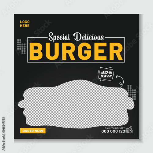 Fast food social media banner template. Restaurant business marketing  square size web banner design.