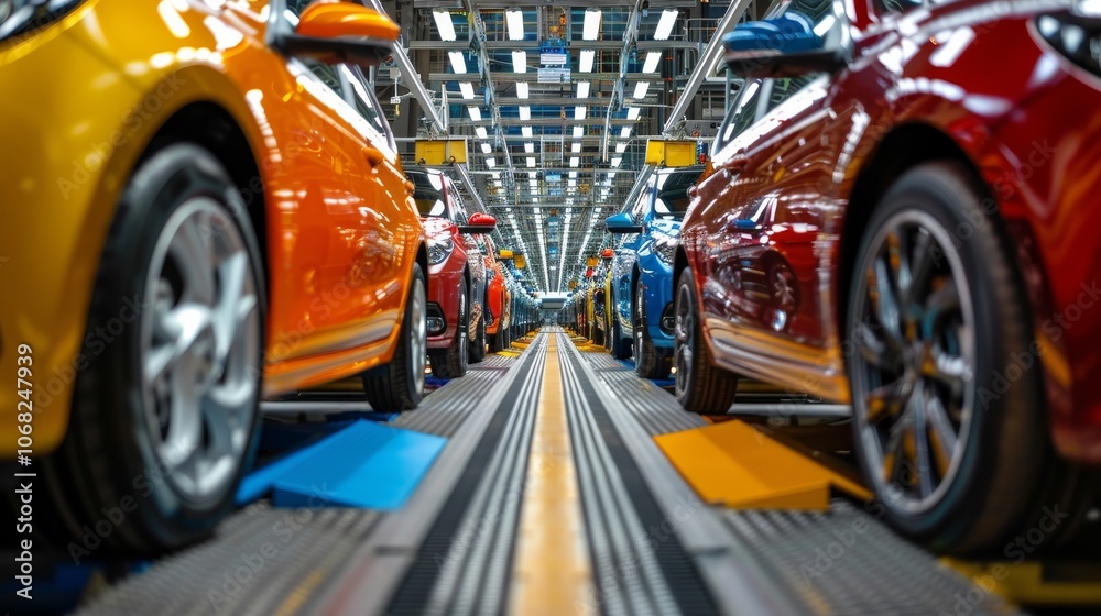 Experience the modern automotive assembly line showcasing vibrant cars manufactured with cuttingedge technology and precision. Witness the efficiency and innovation at this hightech factory Experience the modern automotive assembly line showcasing vibrant cars manufactured with cuttingedge technology and precision. Witness the efficiency and innovation at this hightech factory