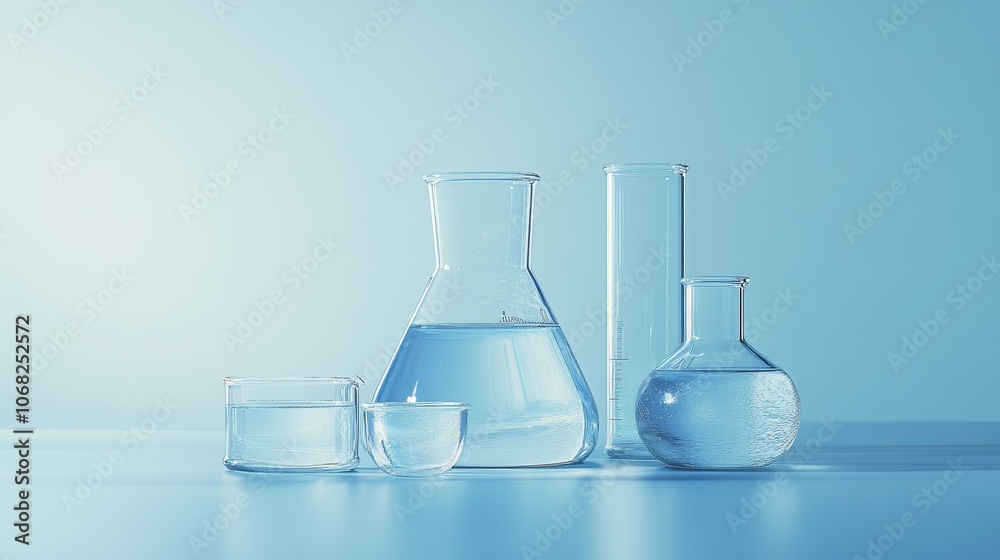 A set of realistic laboratory glassware, including beakers and test tubes, with a blue gradient background. These tools are used to study natural products and valuable materials, such as gemstones. A set of realistic laboratory glassware, including beakers and test tubes, with a blue gradient background. These tools are used to study natural products and valuable materials, such as gemstones.