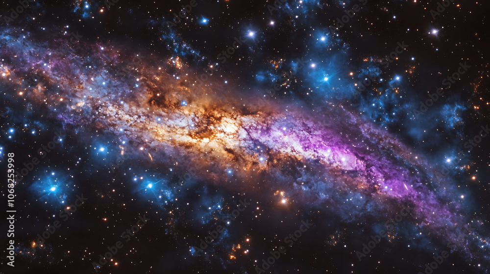 Naklejka premium stunning galaxy with violet and blue gradients, sparkling stars