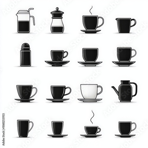 collection of coffee silhouette icons - isolated on white background